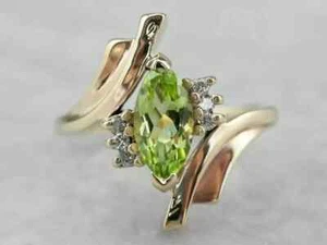 2Ct Marquise Lab-Created Peridot Wedding Rings In 14k Yellow Gold Plated Silver - Picture 1 of 9