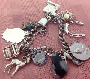 Vintage Sterling Silver Charm Bracelet With 13 Charms Grand Canyon Typewriter - Picture 1 of 12
