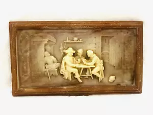 1975 Incolay Stone Handcrafted Carved LID ONLY of Men In Pub Scene of Box Lid - Picture 1 of 5