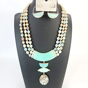 Chicos Turquoise Pendant Necklace and Camellia Aqua Hoop Earrings Set - NWT $114