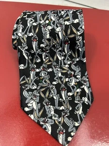 Vintage Looney Tunes Mania Bugs Bunny Character Black Neck Tie - Picture 1 of 7