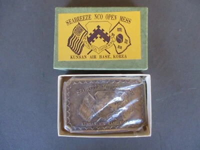 Vtg USAF 8th Tac Fighter Wing KUNSAN AIR BASE OPEN MESS Belt Buckle - Image 1 of 4