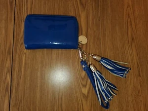 deux lux Wallet Zip Around Wristlet Blue Patent w/ Tassels - Picture 1 of 9