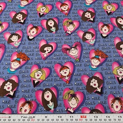 Vintage 1999 Timeless Treasures Hip Hop Girls Rule Cotton Fabric Remnant 27x42 - Image 1 of 2