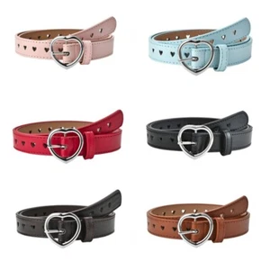 Girl Silver Heart Pin Buckle Solid Faux Leather Heart-shaped Holes Belt YN23043 - Picture 1 of 16