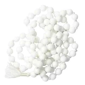 White Agate Hakik Mala 108 +1 Beads Mankas Shukra (Venus) Mantra Japa Mala - Picture 1 of 2