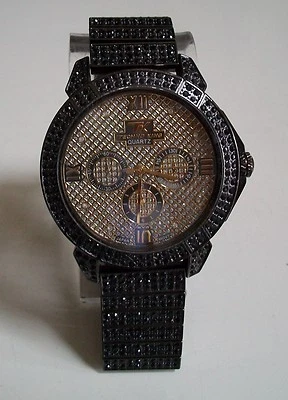 Men's stone black hematite finish fashion dressy casual hip hop link watch - Image 1 of 4