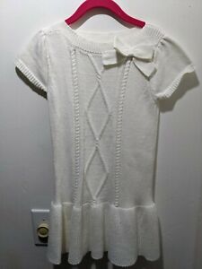 Gymboree Sweater Dress Girls 10 Ivory Solid Cap Short Sleeve Cable Knit Metallic