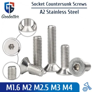 M1.6 M2 - M4 Socket Countersunk Screws Allen Hexagon Bolts A2 Stainless Steel - Picture 1 of 117