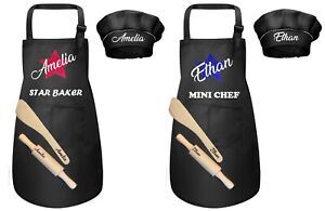 KIDS Personalised Black apron cooking Christmas Gift  engraved rolling pin