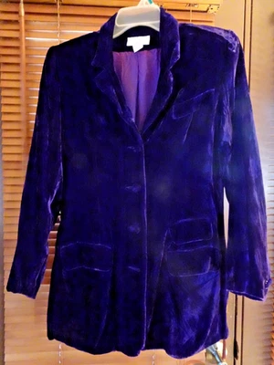 Chaqueta forrada de 4 botones vintage años 80 Lew Magram eléctrica azul rayón terciopelo. Foto 1 de 4