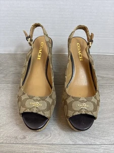 Coach Signature Slingback Peep-toe Platform Cork Women's Size 7.5 - Picture 1 of 8