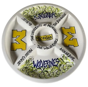 Michigan Wolverines Tailgating Football Chip Ceramic Tray 14 1/2” Across Heavy - Picture 1 of 5