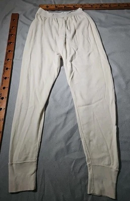 Calças masculinas pequenas marfim waffle malha mistura de lã edição exército dos EUA clima frio gavetas - Imagem 1 de 4