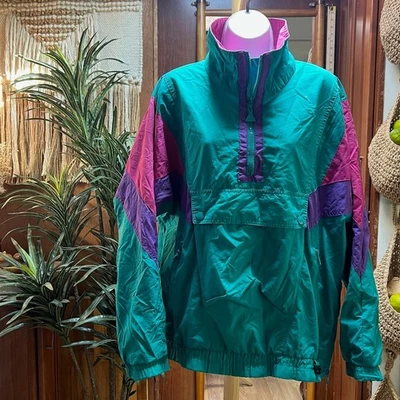 Glacier's Edge 复古 90 年代风衣 L 套衫复古蓝绿色紫色粉色 1/4 拉链 — 第 1/4 张图片