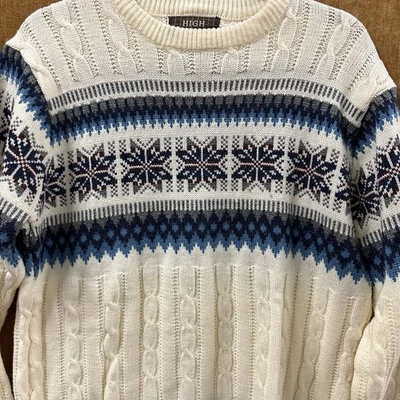 Suéter de malha High Sierra robusto icicles masculino médio esqui gola redonda vintage malha de cabo - Imagem 1 de 4