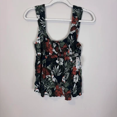 New Volcom Black with Orange Floral Coco Ho Cami Tank Top Medium - Image 1 of 4