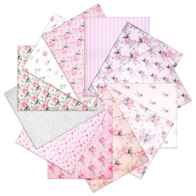 FDCZEYXIOR 12 Pieces Floral Cotton Fabric Bundle, 18 X 22 Inch Pink Rose Flower Quilting Sq