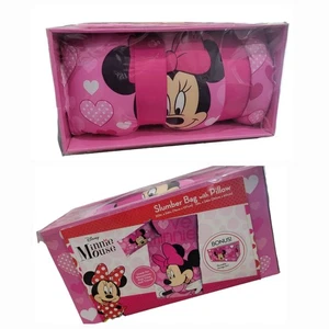 Disney Minnie Mouse Slumber Bag with Pillow Bonus Reusable Storage Bin NEW - Picture 1 of 4