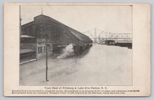 Flood Allegheny PA Pittsburgh Lake Erie Train Station S.S. Unposted Postcard - Picture 1 of 2
