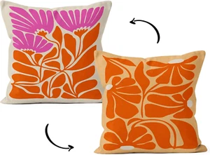 Boho Black and Beige Floral Pillow Covers 18 X 18, Botanical Neutral Plant Decor - Picture 1 of 12