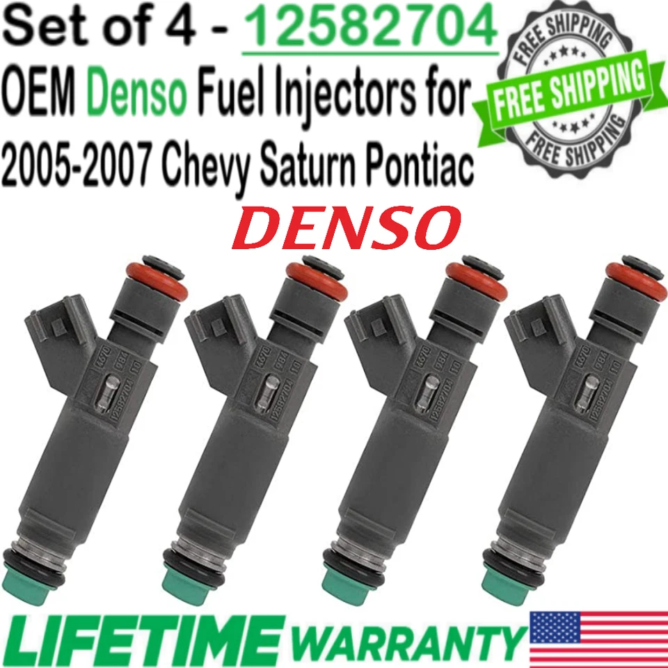 Genuine Flow Matched Denso 4 Pieces Fuel Injectors for 2007 Pontiac G5 2.2L I4 Foto 1 de 4
