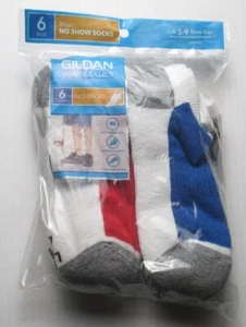 New Boys Size L 3-9 Shoe Size Gildan 6 Pair No Show Socks - Picture 1 of 2