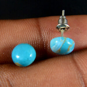 Copper Turquoise Round Cabochon 925 Silver Jewelry Stud Earring Handmade Jewelry