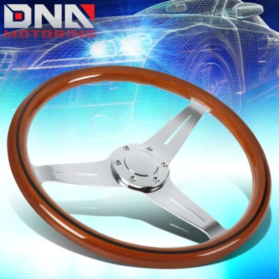 38CM 2"DEEP DISH STAINLESS STEEL SPOKES 6-HOLE CLASSIC WOOD GRAIN STEERING WHEEL - Imagem 1 de 4