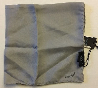 Cachecol de bolso LANVIN masculino cinza sólido 100% seda Itália novo com etiquetas - Imagem 1 de 4