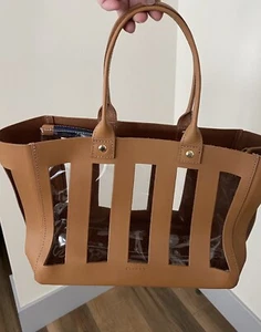 Mini borsa Clare V Rafael marrone con custodia trasparente rimovibile - Foto 1 di 8