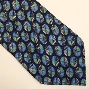 Ermenegildo Zegna Disegno Esclusivo Tie Geometric Blue Oval Silk Necktie 58/3.75 - Picture 1 of 5