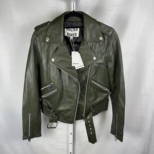 Giacca donna Walter Baker NUOVA 100% pelle di agnello oliva biker full zip XS - Foto 1 di 13