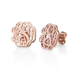 Fabulous Personalized Monogram Name Letter Stud Earrings In Pure 10K Rose Gold - Picture 1 of 3