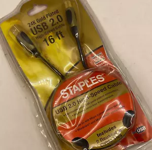 STAPLES 24K Gold Plated USB 2.0 High Speed Cable 16FT ๐ - Picture 1 of 7