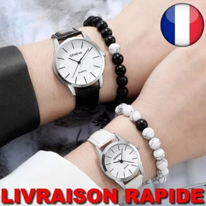 2 Relojes + 2 Pulseras Perla Cuarzo Joyería Pareja Amor Amor Piedra Regalo Moda - Imagen 1 de 3