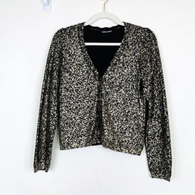 Cárdigan suéter Michael Simon para mujer talla S abotonado metálico dorado fiesta evento Foto 1 de 4