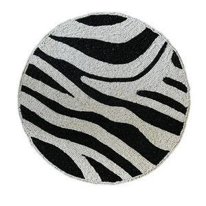 Tiramisu 15in Beaded Placemat Charger Black & White Zebra Designer Home Decor - Picture 1 of 5