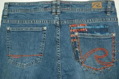 Solicitud Jeans Denim Bolsillos Decorativos Piernas Coloridos Tejido Inserciones Unisex Talla 30 Foto 1 de 4