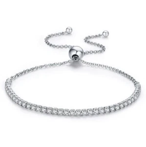 Wedding Bracelet Tennis Sterling Silver 925 Cubic Zirconia Pave Adjustable Women - Picture 1 of 5