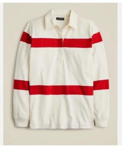 J. Crew Relaxed Rugby Polo Shirt size L red Striped Heavy Jersey long sleeve - Picture 1 of 11