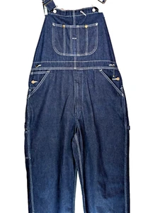 VTG Roebucks Mens Overalls 38x30 Blue Denim Jean Bibs Pants Workwear Barn Farmer - Picture 1 of 13