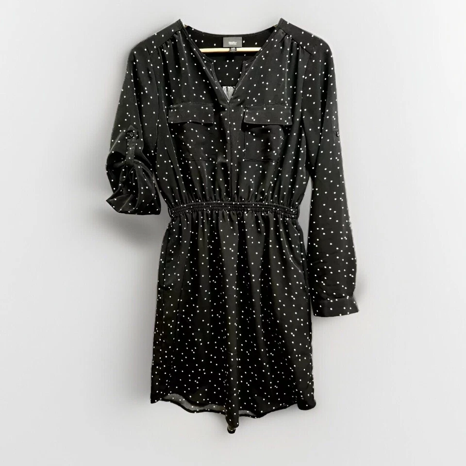 Vestido cinturón blanco y negro manga enrollable a lunares Mossimo para mujer talla XS Foto 1 de 1