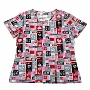 Simply Basic Women Valentine Hearts Medical Smock Top Nurse Scrubs Shirt Love - Picture 1 of 1