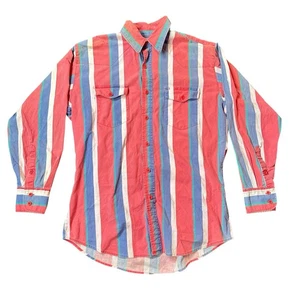 Vintage Wrangler Brushpopper Shirt 16-16.5 Pink Teal Stripe Rodeo Cowboy - FLAWS - Picture 1 of 21
