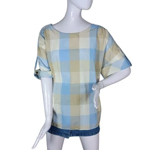 Vintage La Rose Of California Bluse Größe 2X kariert blau & hellbraun Töne Kurzarm - Bild 1 von 9