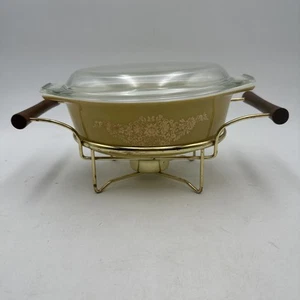 Seltene Pyrex 043 Golden Rose ovale Kasserolle 1967 1,5 Quart Deckel & Tragegestell & Wärmer - Bild 1 von 24
