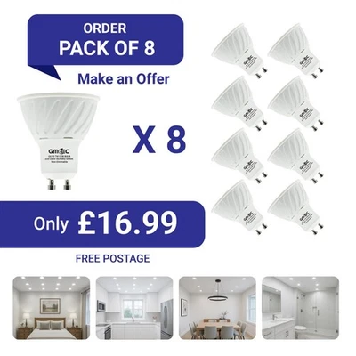 7W GU10 COB LED BULB 6500K-COOL WHITE ( PACK OF 8) - ENERGY EFFICIENT FREE POST - Image 1 of 4