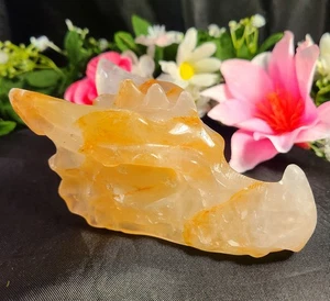 Großer 4,5" 329g schöner Goldheiler Quarz Drachenkopf Schädel Kristallschnitzerei - Bild 1 von 18