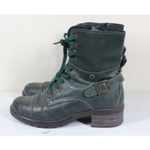Taos Crave grüne Leder-Kampfstiefel Damengröße 8 US EUR 39 seitlicher Reißverschluss - Bild 1 von 6